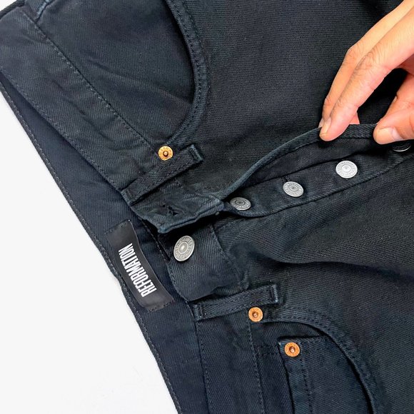 Reformation Repurposed Vintage Levi 501s Worn Black Finished Cuff Jeans sz 28 - Picture 6 of 6